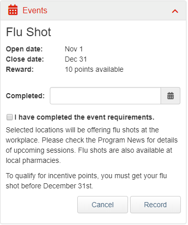 Flu Shot Event Widget