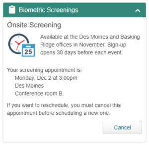Onsite Screening Scheduler Widget Screenshot
