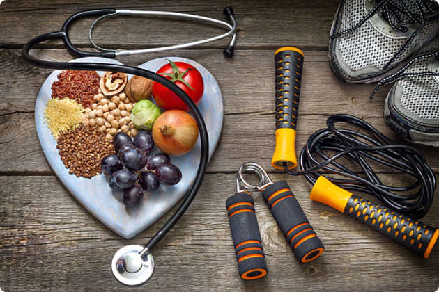 Workout Equiptment with fruit in a heart shape