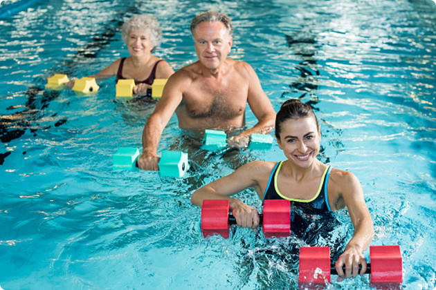 Group workout in a swimming pool