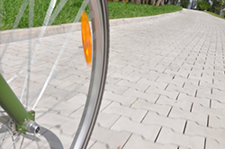 Biking down a stone path