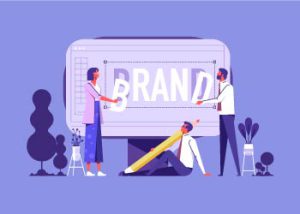 Illustration of people building a branded website.