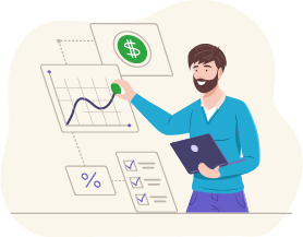 Illustration of businessman graphic market analytics profit strategy development