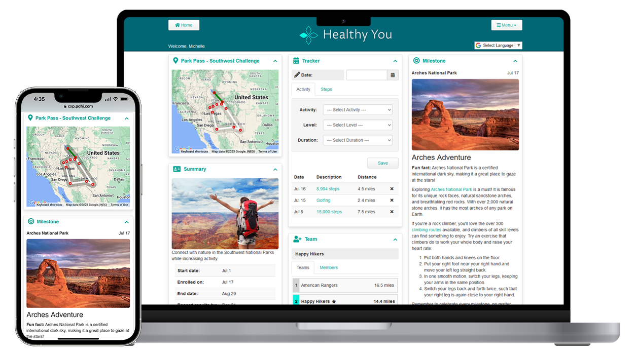 Park Pass - Southwest Challenge dashboard displayed in a phone and laptop